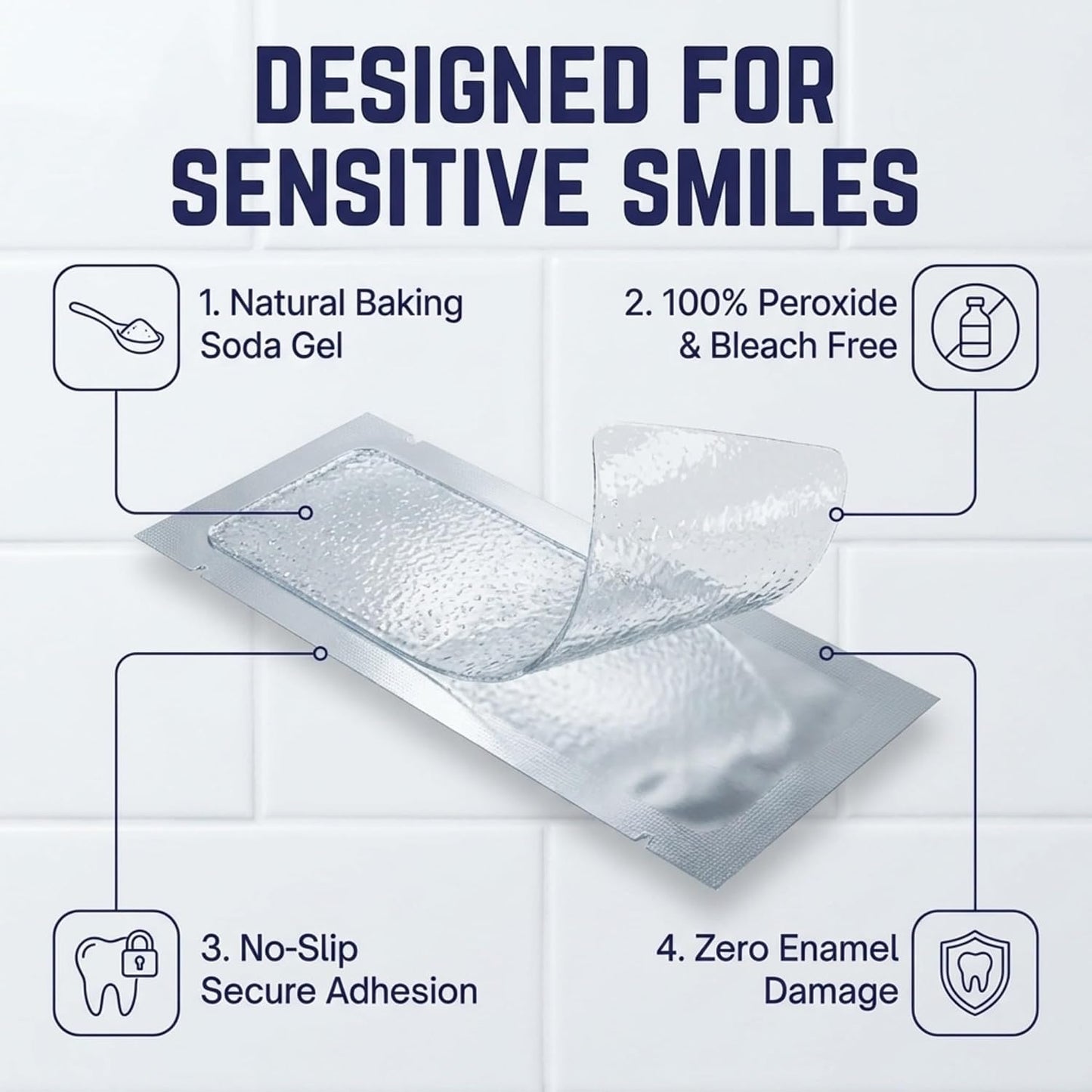 Natural Teeth Whitening Strips for Sensitive Teeth, Peroxide Free White Strips with Baking Soda, Enamel Safe Tooth Whitener, Vegan No Bleach Formula, Mint Flavor 14 Day Kit, 28 Count