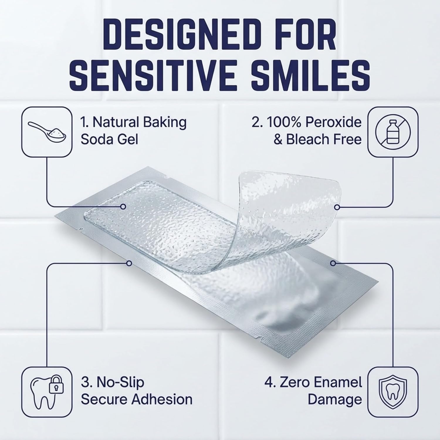 Natural Teeth Whitening Strips for Sensitive Teeth, Peroxide Free White Strips with Baking Soda, Enamel Safe Tooth Whitener, Vegan No Bleach Formula, Mint Flavor 14 Day Kit, 28 Count