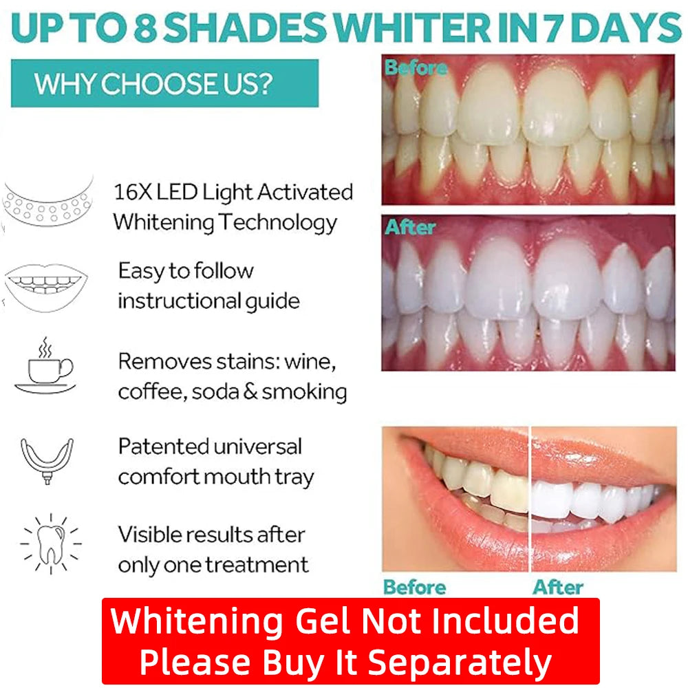 Teeth Whitening Light Kit 16 LED Teeth Whitening Accelerator LED Light Mouth Tray Teeth Whitening Enhancer Lamp Light
