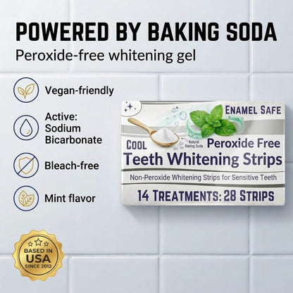 Natural Teeth Whitening Strips for Sensitive Teeth, Peroxide Free White Strips with Baking Soda, Enamel Safe Tooth Whitener, Vegan No Bleach Formula, Mint Flavor 14 Day Kit, 28 Count