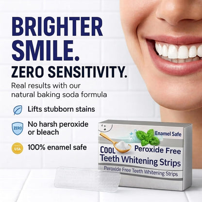 Natural Teeth Whitening Strips for Sensitive Teeth, Peroxide Free White Strips with Baking Soda, Enamel Safe Tooth Whitener, Vegan No Bleach Formula, Mint Flavor 14 Day Kit, 28 Count